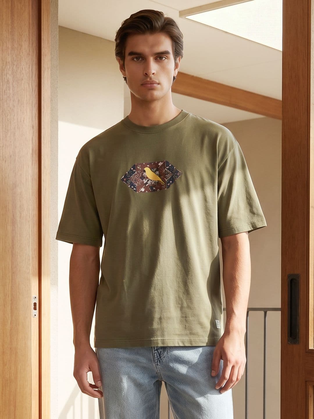 Mr Bowerbird Printed Drop-Shoulder Sleeves Pure Cotton Relaxed Fit T-shirt - view 1