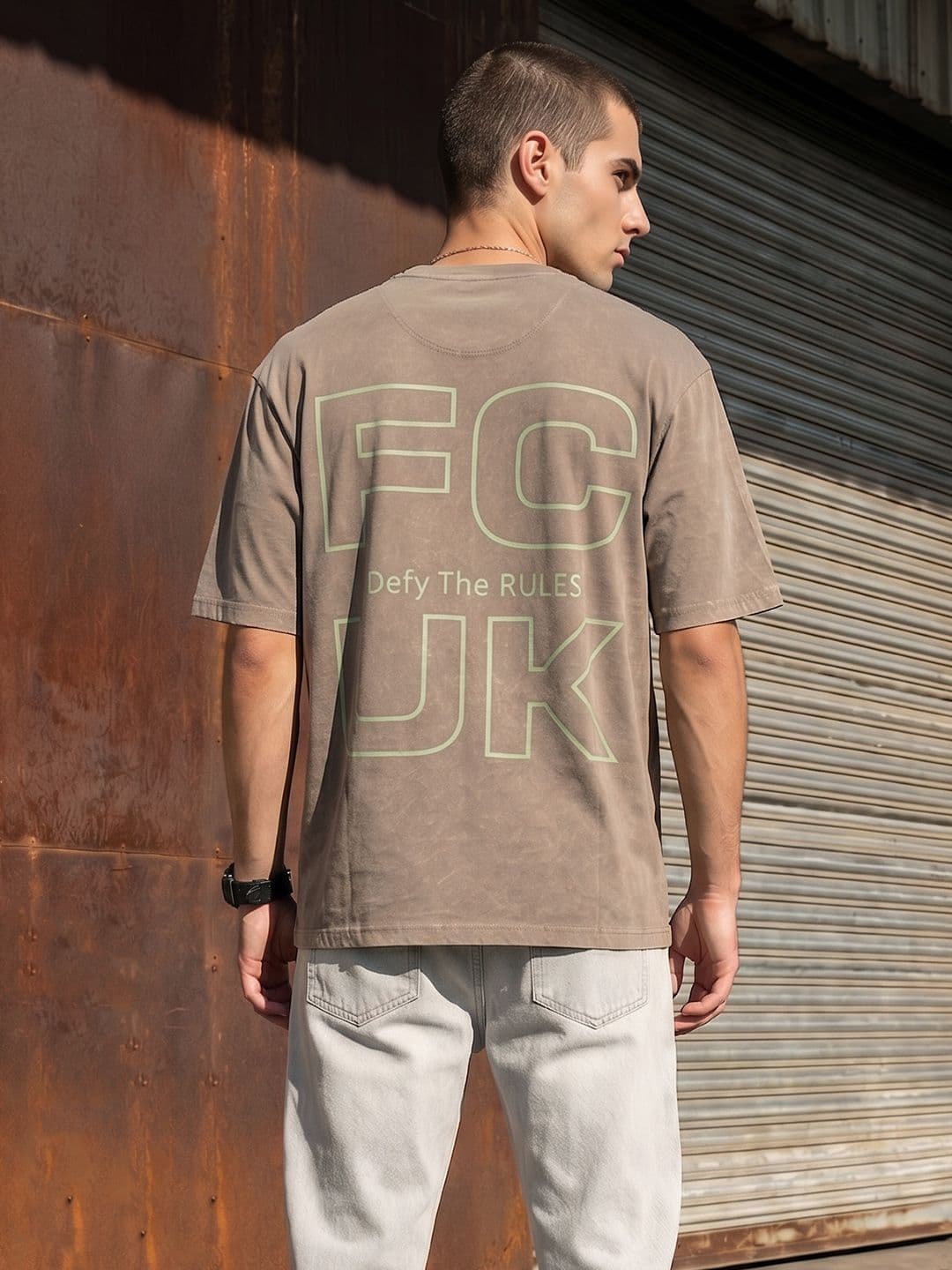 FCUK Oversized Brand Logo Printed Drop-Shoulder Sleeves T-shirt - view 1