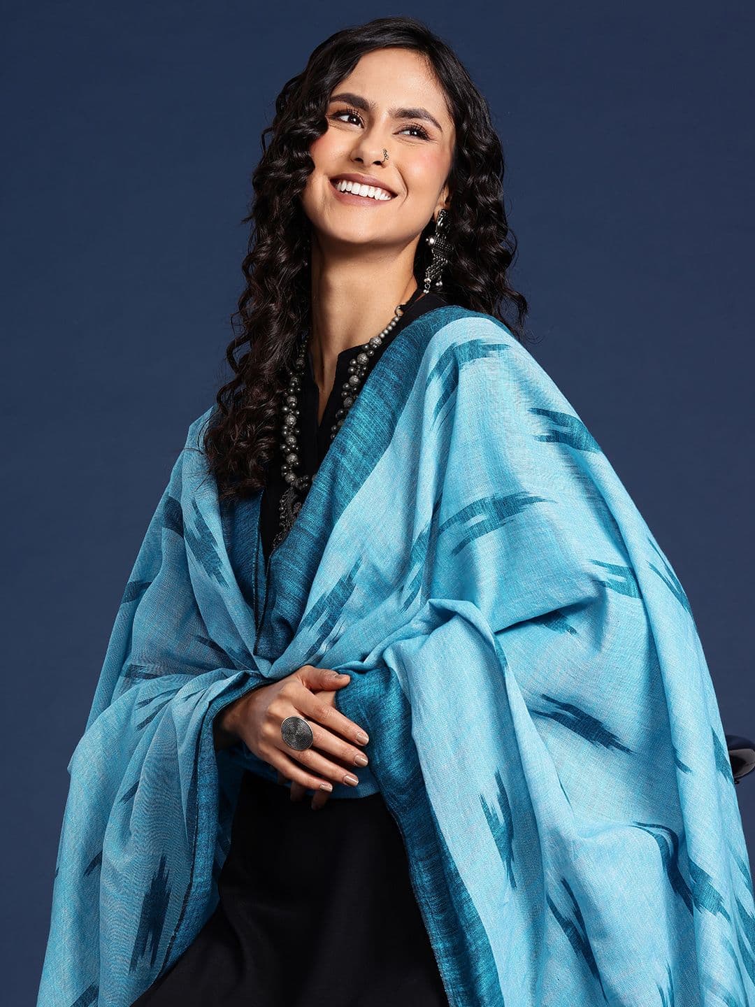 Taavi Woven Design Pure Cotton Ikat Dupatta - view 1