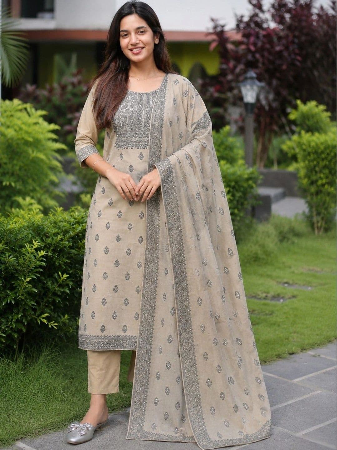 DOLLED Women Ethnic Motifs Printed Regular Kurta with Trousers & With Dupatta - view 1