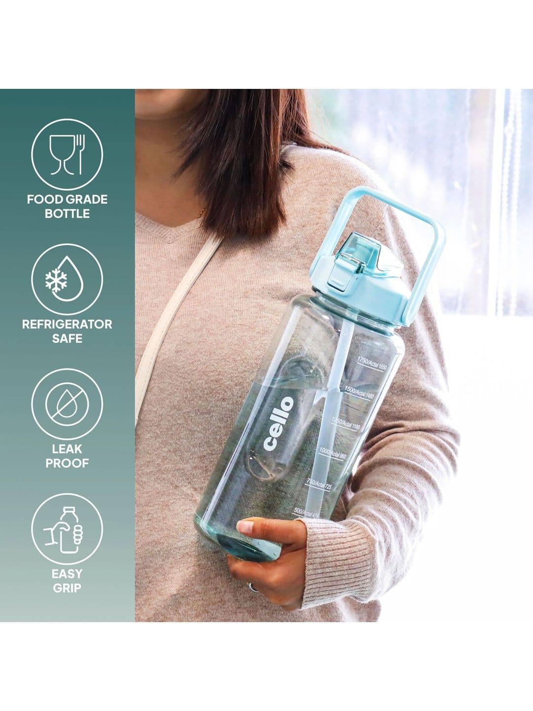 Cello Green Single Plastic Solid Water Bottle-2080ml - view 1