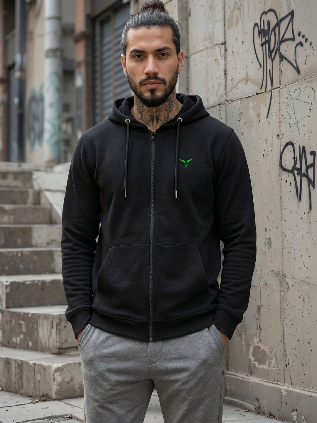 LEON Men Solid Zipper Hooded Sweatshirt - view 1