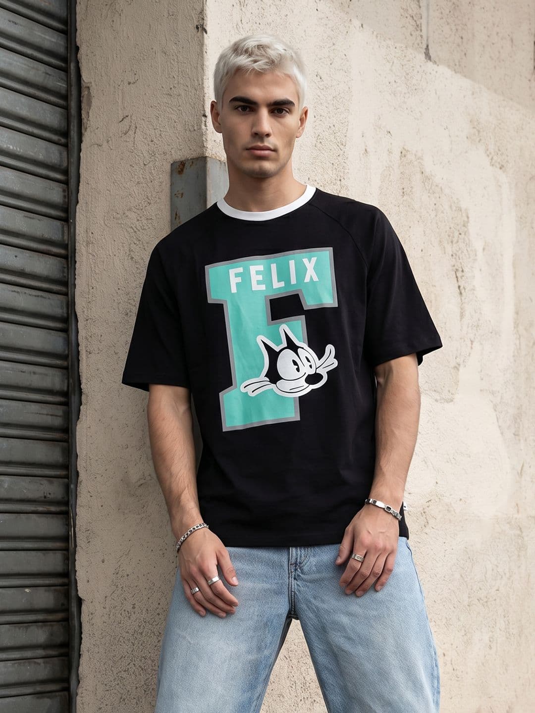Felix the Cat by Kook N Keech Felix The Cat Printed Pure Cotton Relaxed Fit T-shirt - view 1