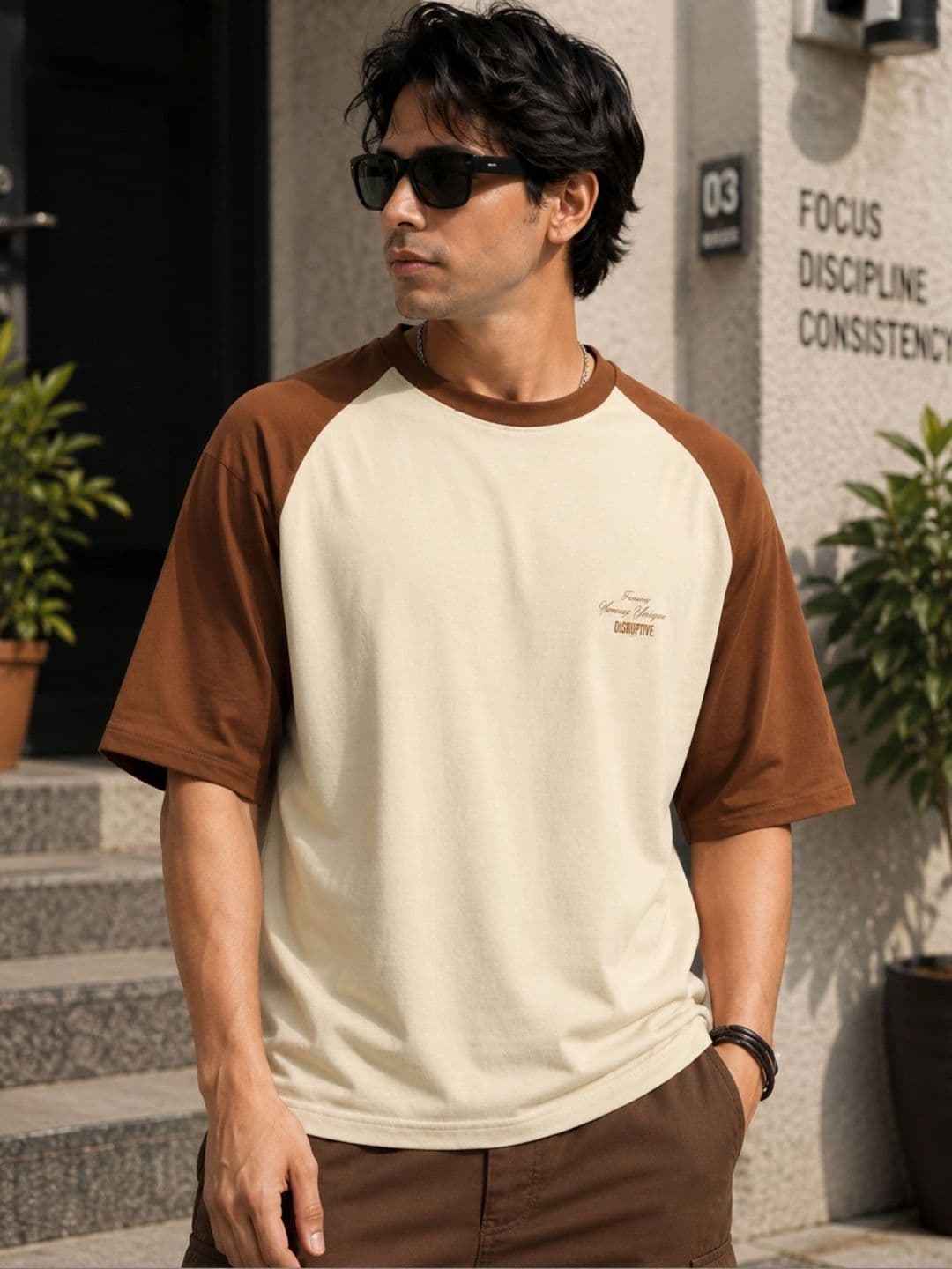 Maniac Men Typography Colourblocked T-shirt - view 1