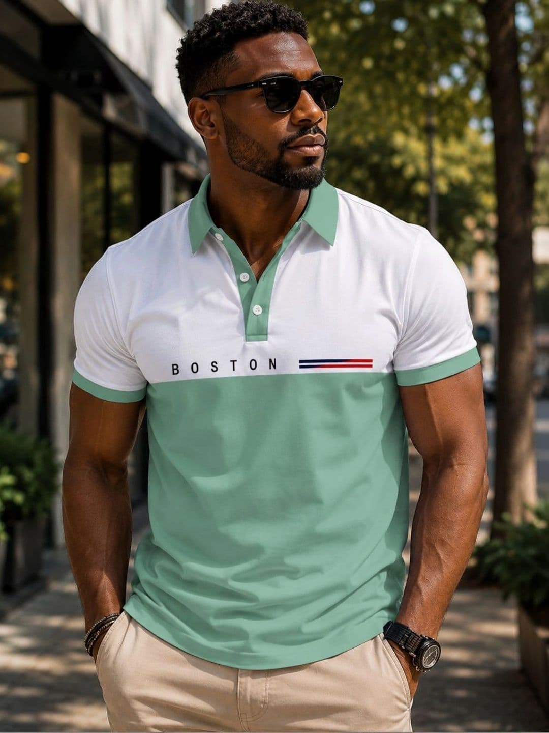 BOLD VIEW Men Typography Colourblocked Polo Collar Pockets T-shirt - view 1