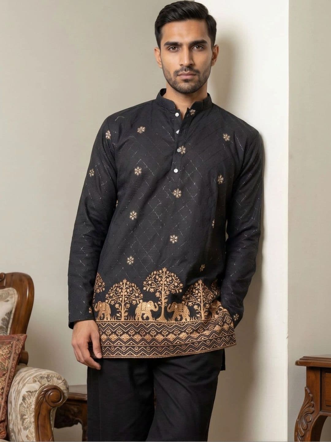 Jompers Men Ethnic Motifs Embroidered Thread Work Kurta - view 1