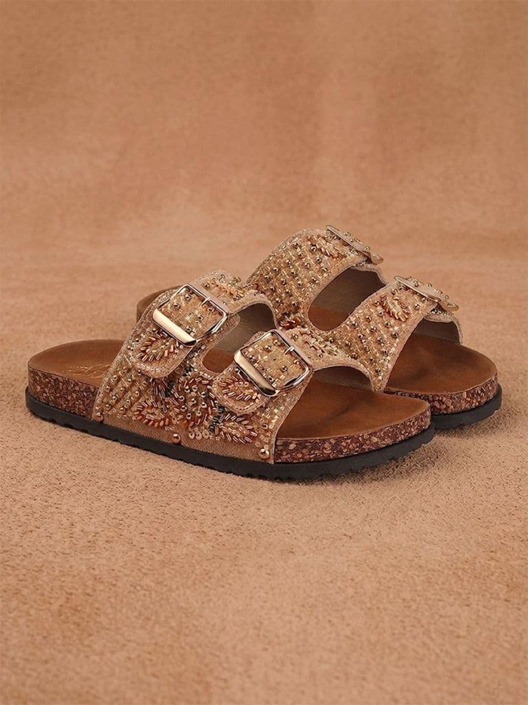 House of Pataudi Embellished Suede Flatform Sandals - view 1