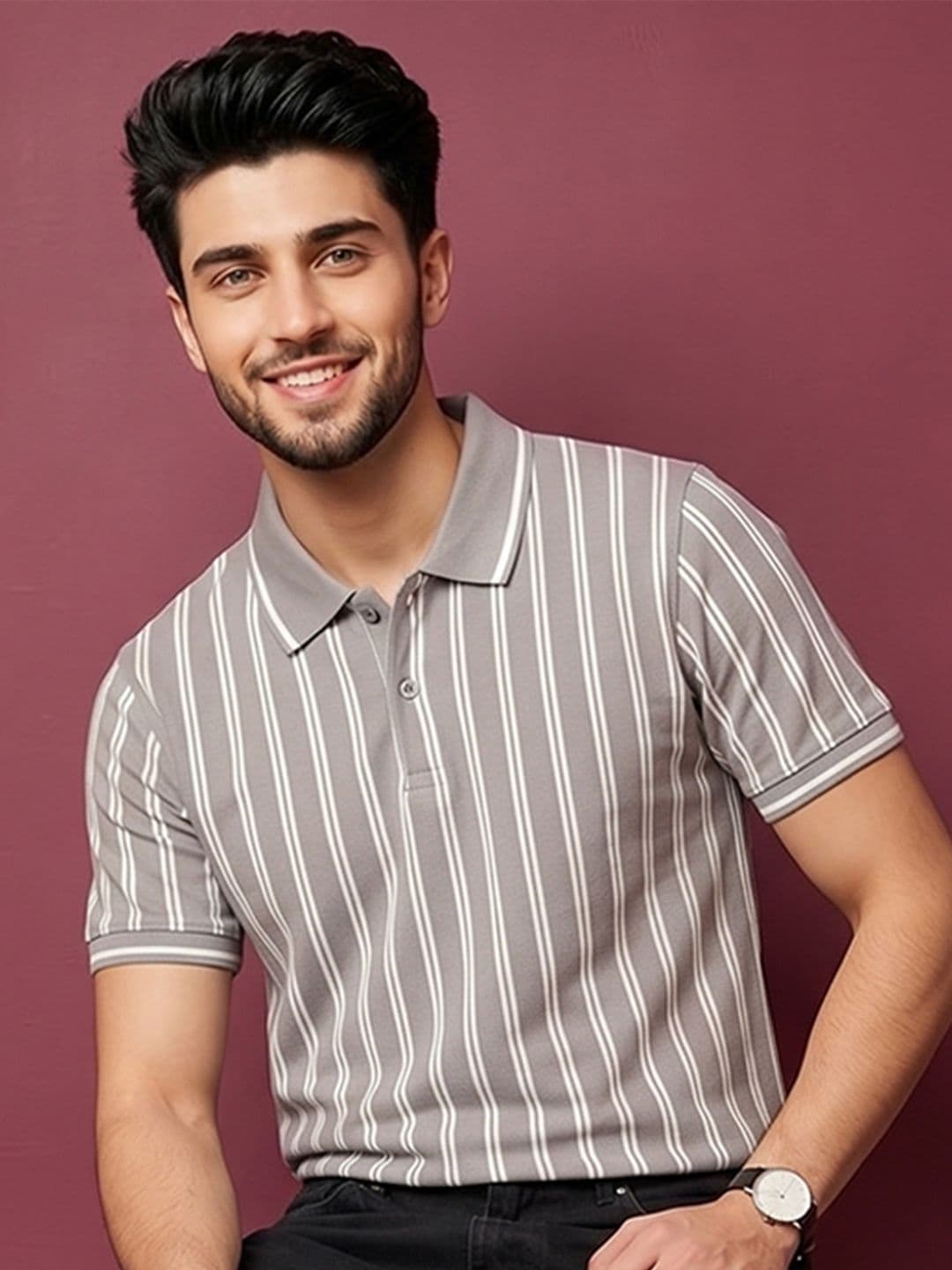 Mast & Harbour Men Striped Polo Collar T-shirt - view 1