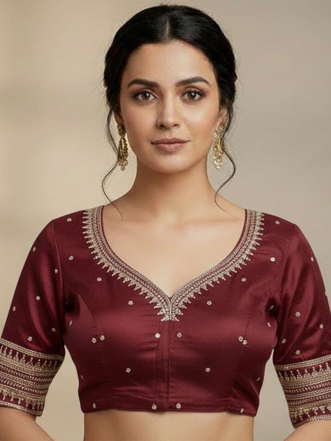 Apexaura Silk Embroidered Zari Saree Blouse - view 1