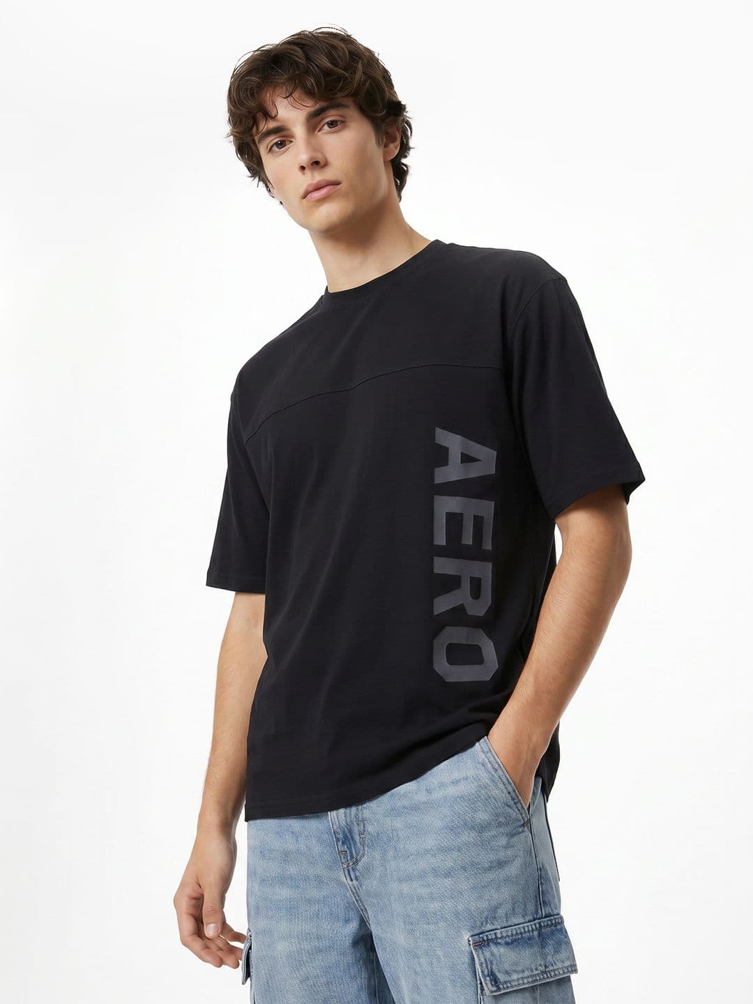 Aeropostale Brand Logo Printed Drop-Shoulder Sleeves Pure Cotton Relaxed Fit T-shirt - view 1