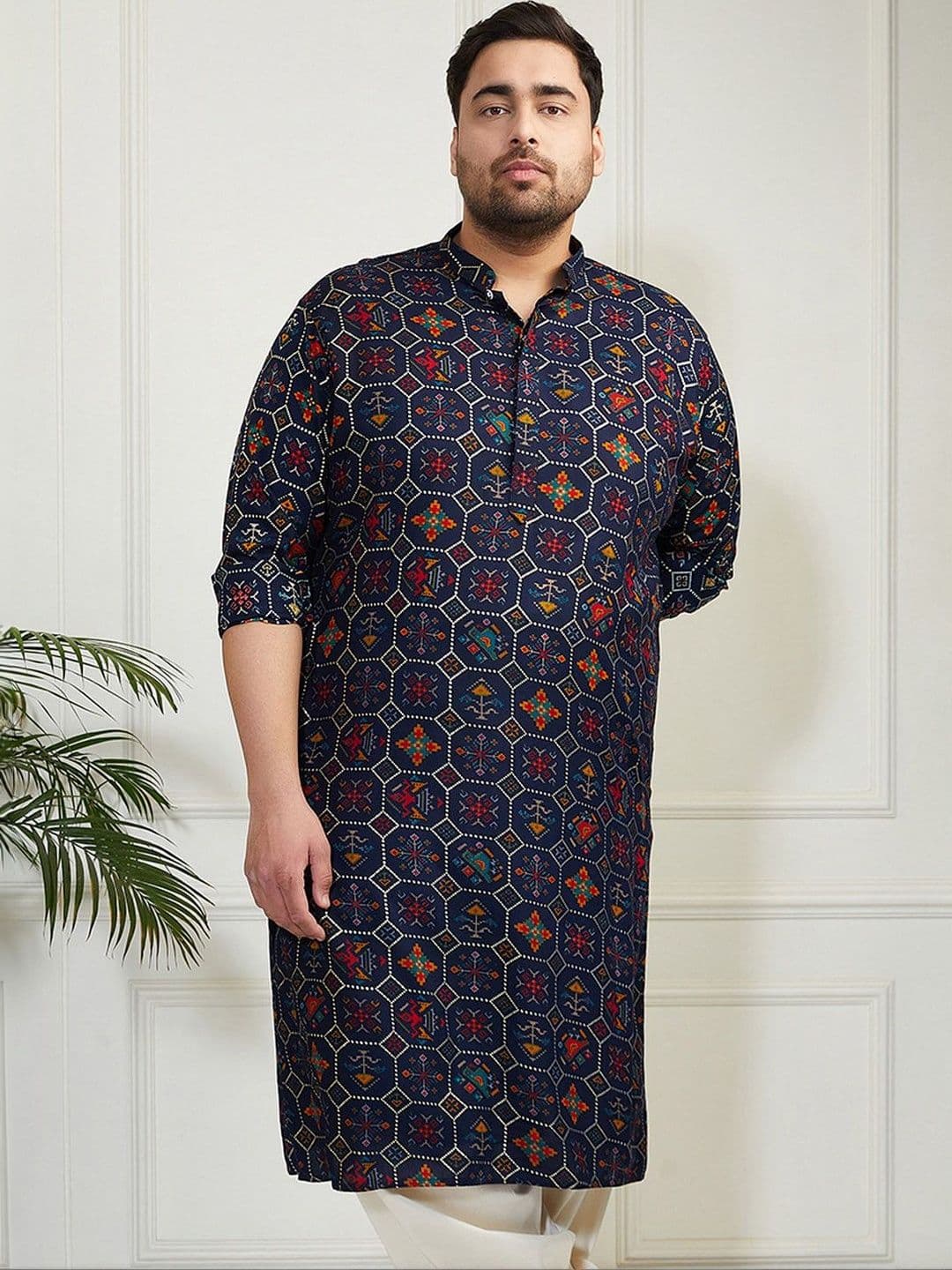 VASTRAMAY Abstract Printed Mandarin Collar Straight Kurta - view 1