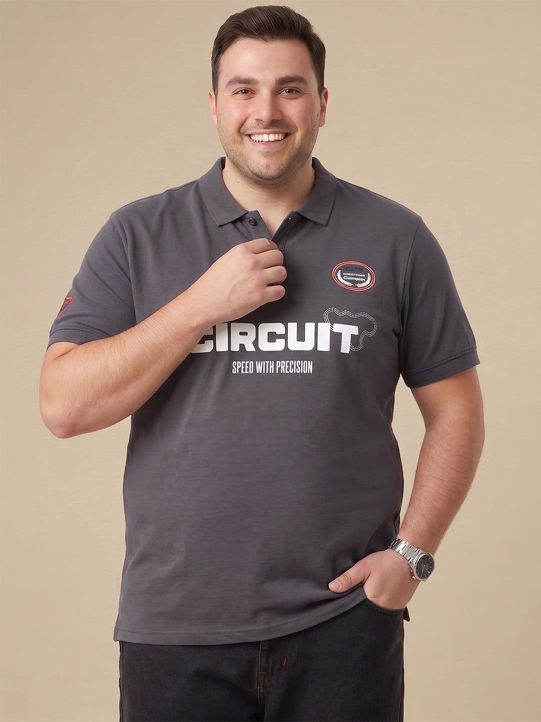 Sztori Plus Size Typography Printed Polo Collar T-shirt - view 1