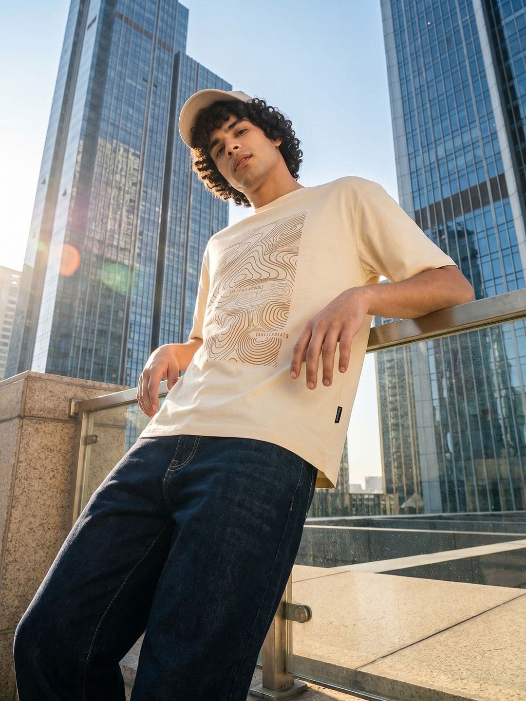 The Roadster Life Co. Printed Drop-Shoulder Sleeves Relaxed Fit T-shirt - view 1