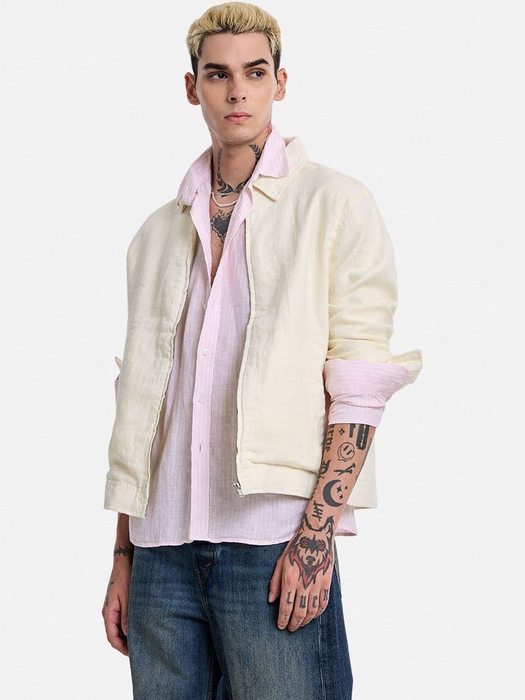 Snitch Men Washed Striped Crop Tailored Jacket - view 1