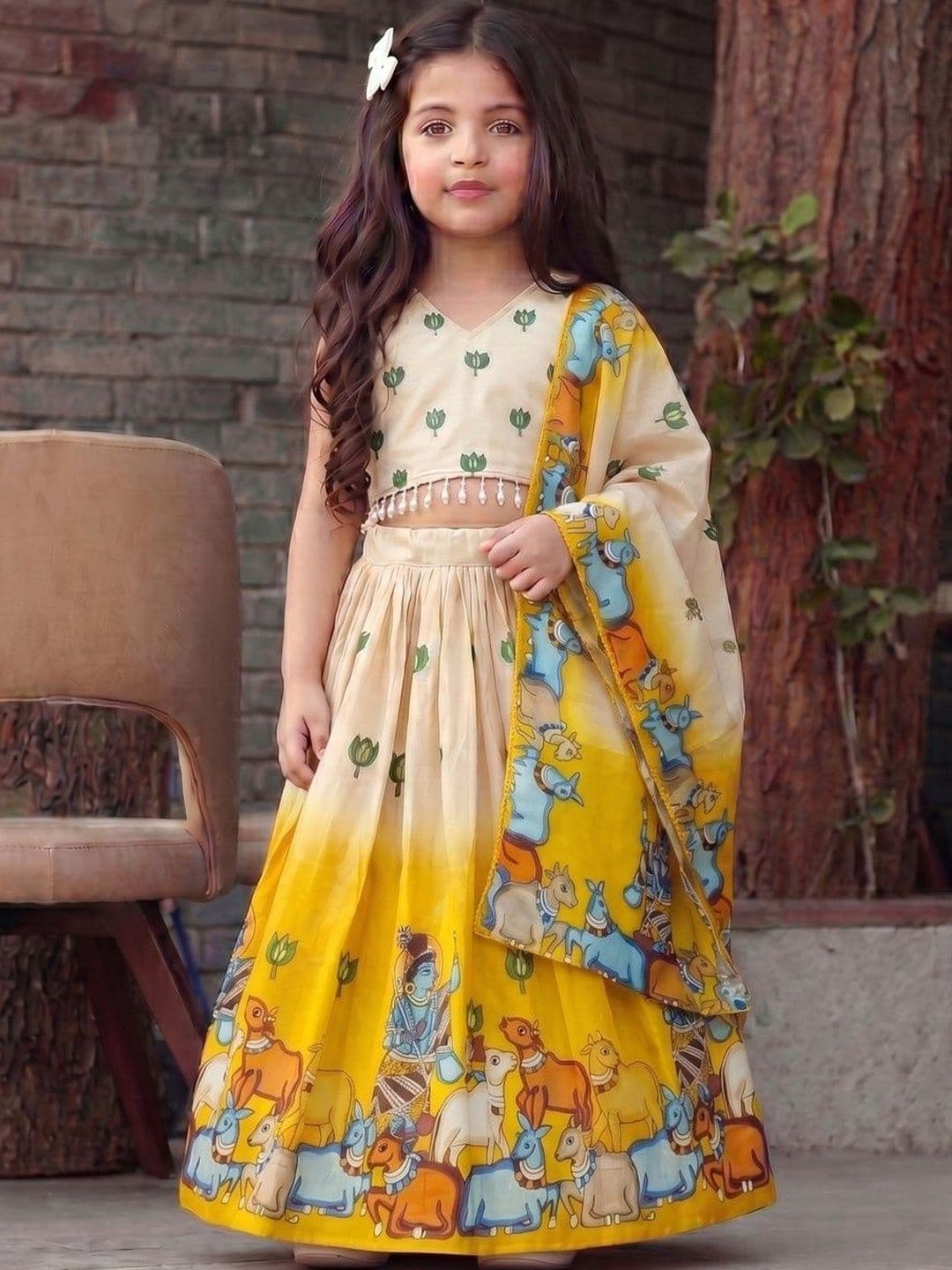 Sangria Girls Printed Mukaish Tie and Dye Ready to Wear Lehenga & Blouse With Dupatta - view 1