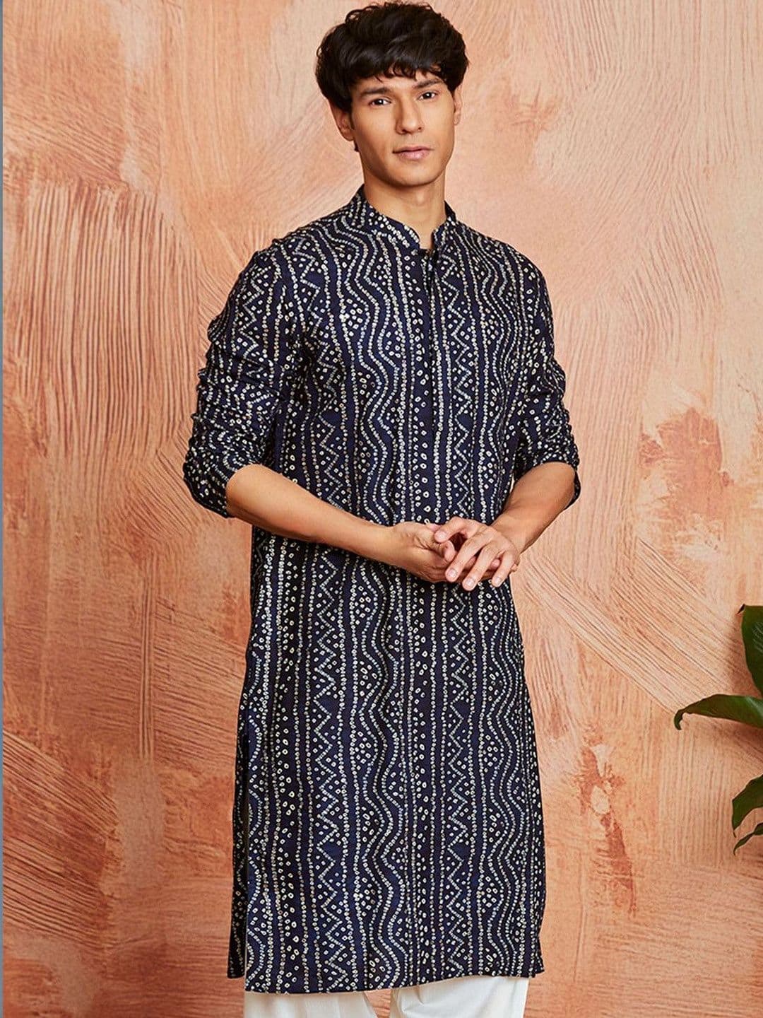 VASTRAMAY Bandhani Printed Mandarin Collar Straight Kurta - view 1