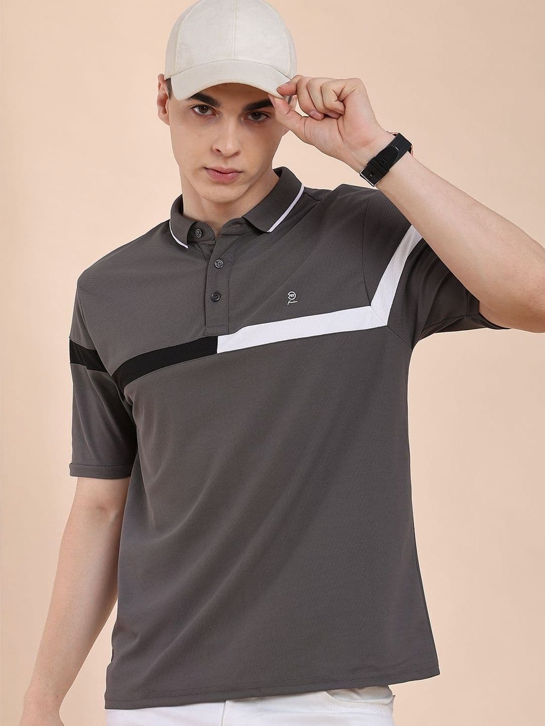 V-Mart Men Colourblocked Polo Collar T-shirt - view 1