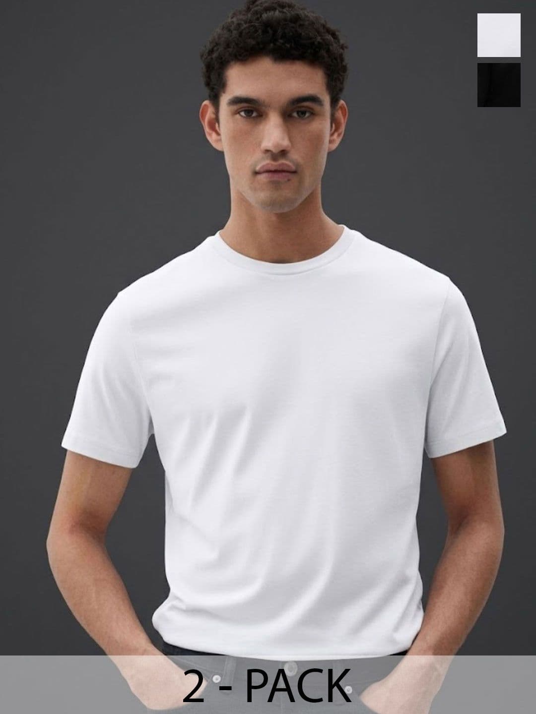 Mast & Harbour Rigo Mens Pack of 2 Black And White Solid Cotton Round Neck Relaxed Fit T-Shirts - view 1