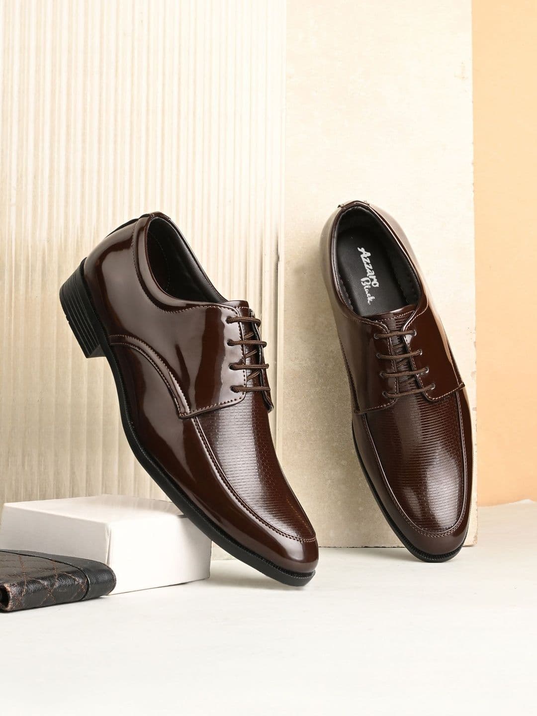 Azzaro Black Men Textured Pointed Toe Lace-Ups Formal Derbys - view 1