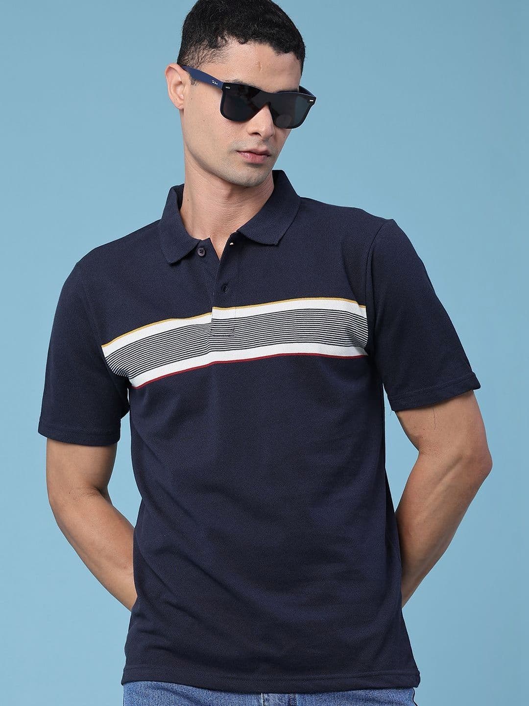 V-Mart Men Striped Polo Collar T-shirt - view 1