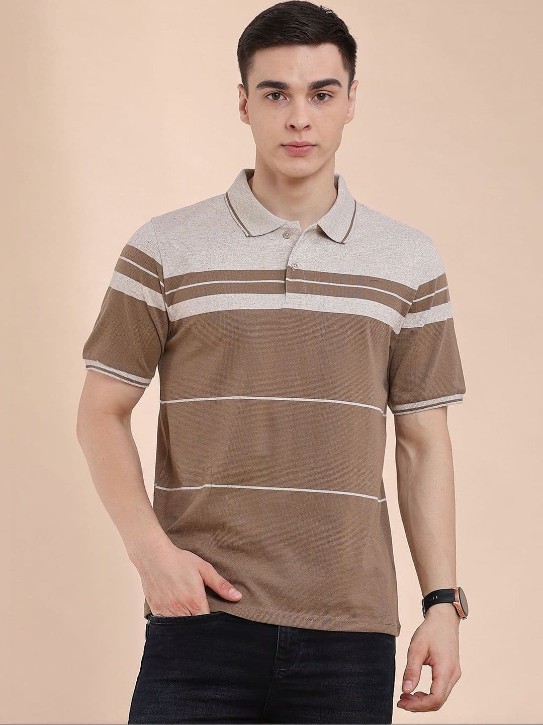 LIMEROAD Men Striped Polo Collar T-shirt - view 1