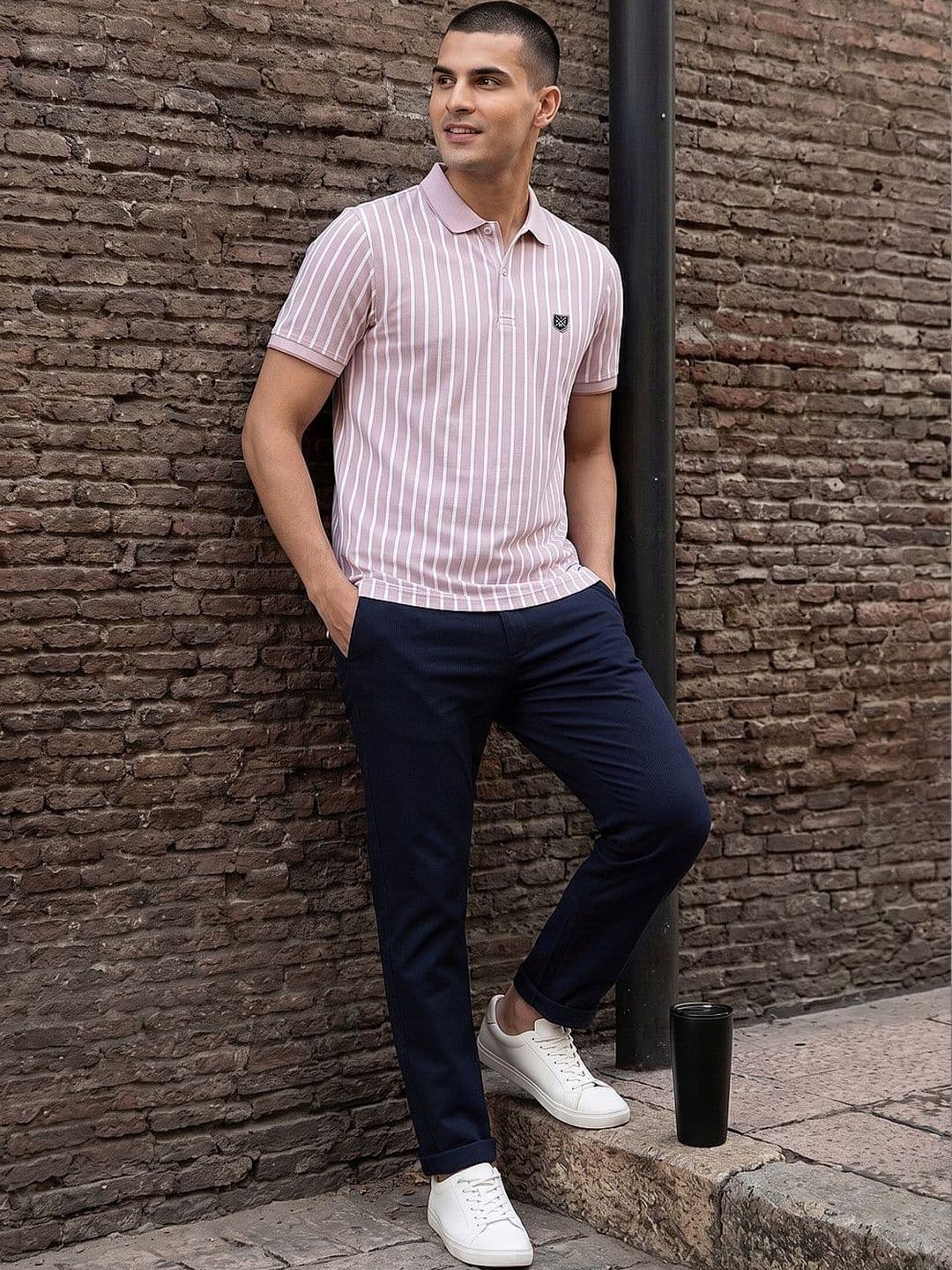 Roadster Men Striped Polo Collar T-shirt - view 1