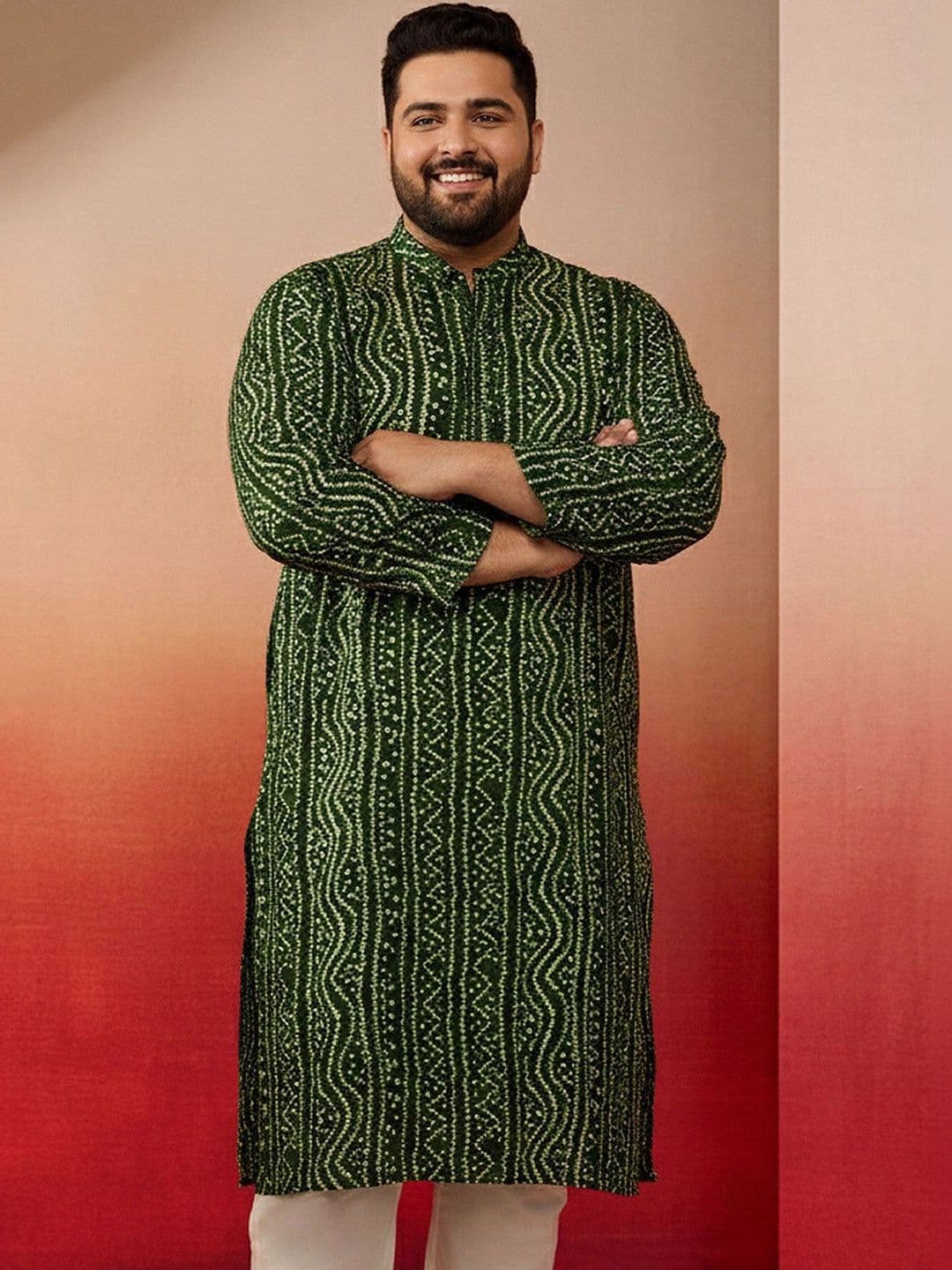 VASTRAMAY Men Bandhani Printed Mandarin Collar Straight Kurta - view 1