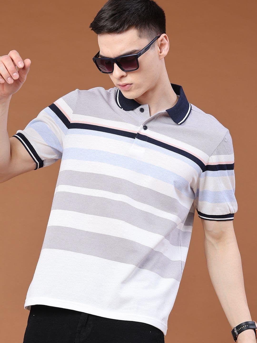LIMEROAD Men Striped Polo Collar T-shirt - view 1