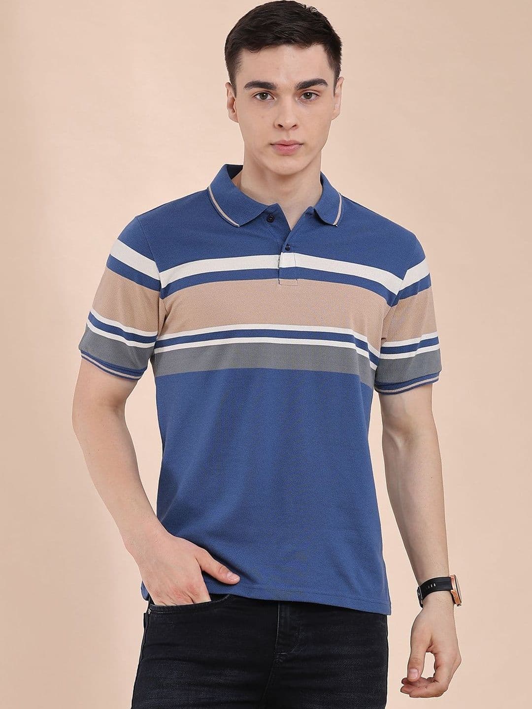LIMEROAD Men Striped Polo Collar T-shirt - view 1