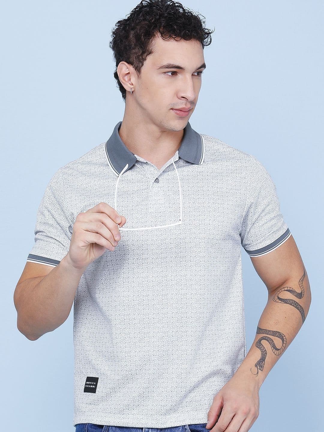 LIMEROAD Men Printed Polo Collar Short Sleeves Cotton Regular Fit T-shirt - view 1