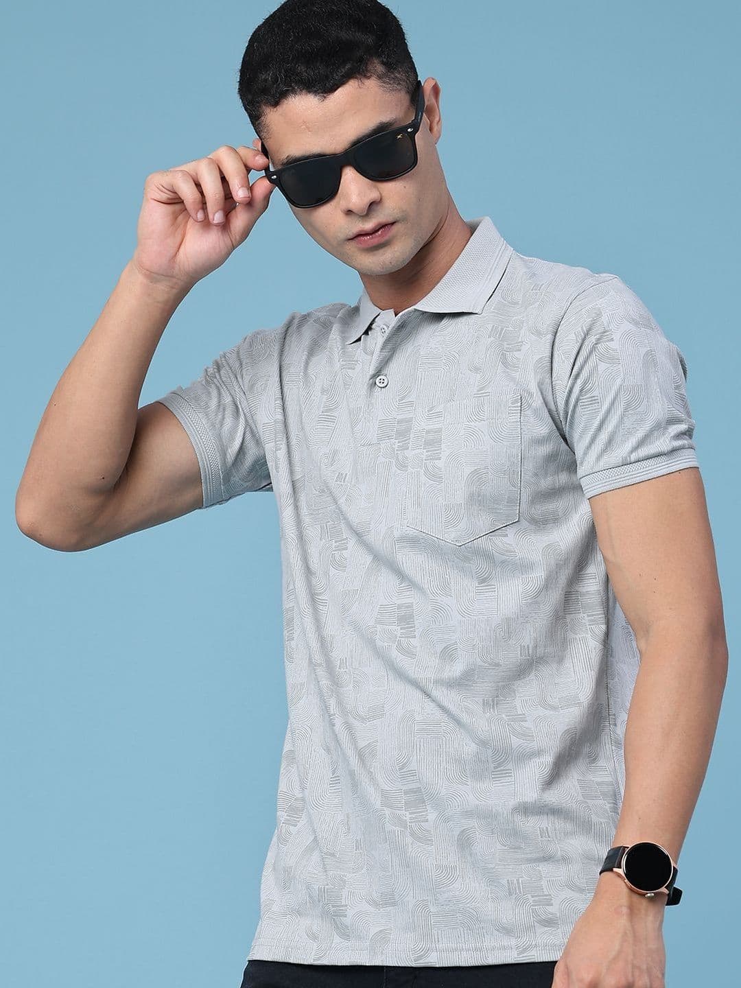 V-Mart Men Printed Polo Collar Pockets T-shirt - view 1