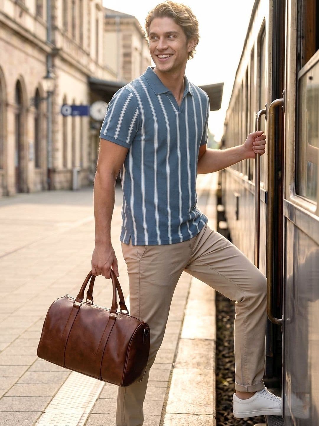Roadster Men Striped Polo Collar T-shirt - view 1