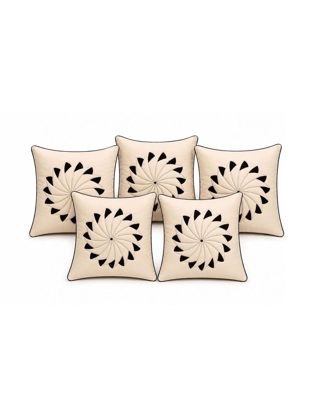 VORNEXA Cream-Coloured Set of 5 Abstract Velvet Square Cushion Covers - view 1
