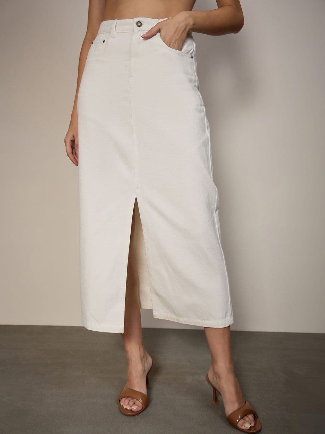 Chemistry Women Denim Front Slit Midi Straight Skirt - view 1