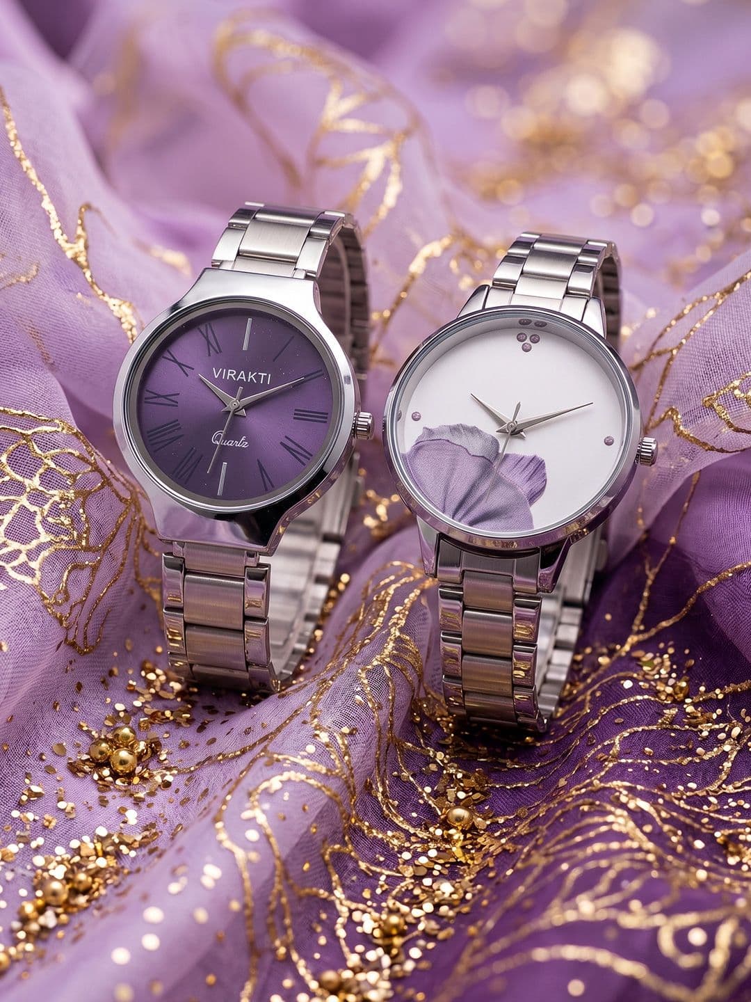 VIRAKTI Women Brass Dial & Bracelet Style Straps Analogue Watch SAT-03-PURPLE-H-33-GREY-COMBO VIR - view 1