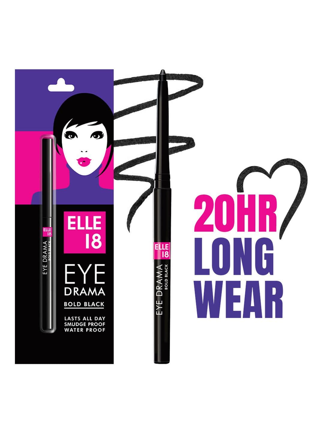 ELLE 18 Eye Drama Smudgeproof Long-Wear Kajal With Deep Pigment 0.35g - Deep Black - view 1