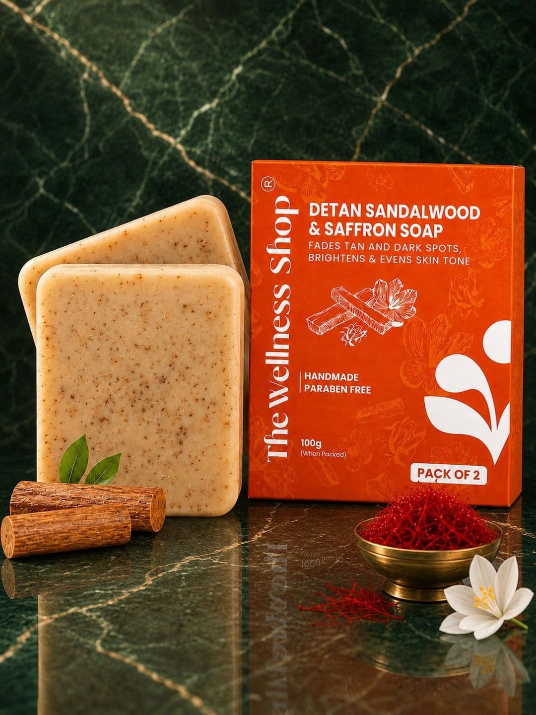 The Wellness Shop Set Of 2 Sandalwood Saffron Detan Soap - 100 g Each - view 1