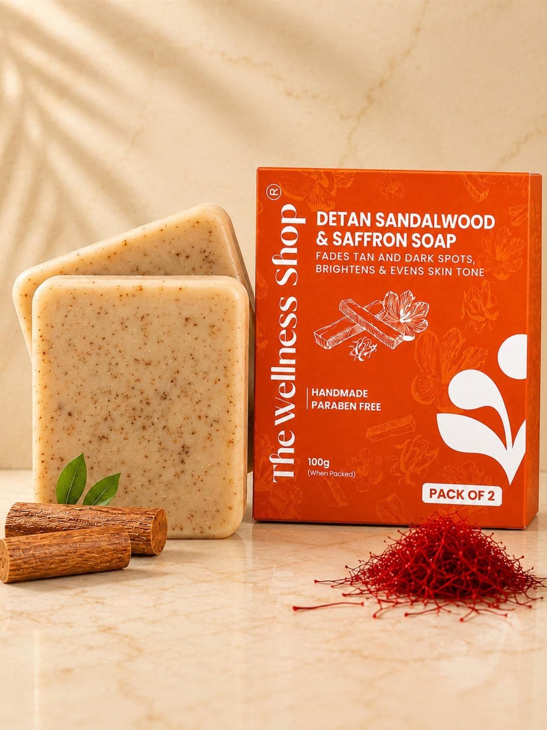 The Wellness Shop Set Of 2 Detan Sandalwood & Saffron Soap - 100 g Each - view 1