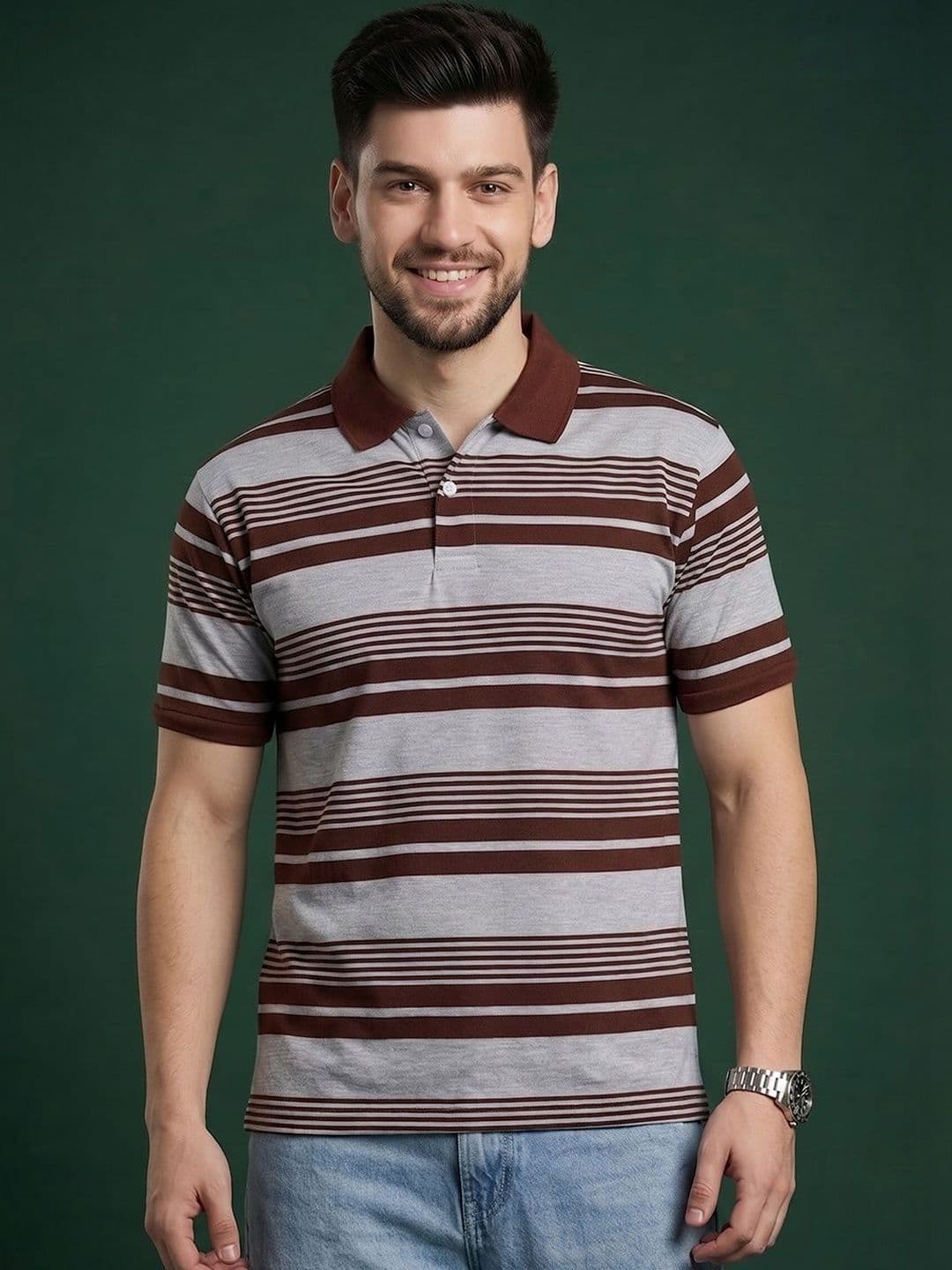 Moda Rapido Men Striped Polo Collar T-shirt - view 1