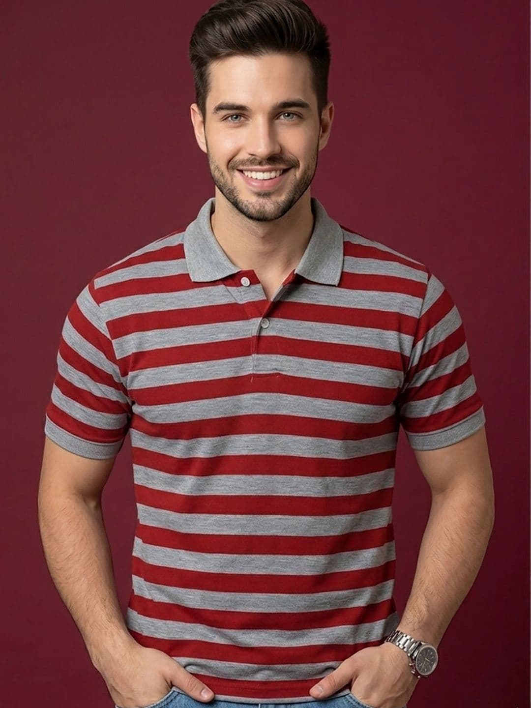 Moda Rapido Men Striped Polo Collar T-shirt - view 1