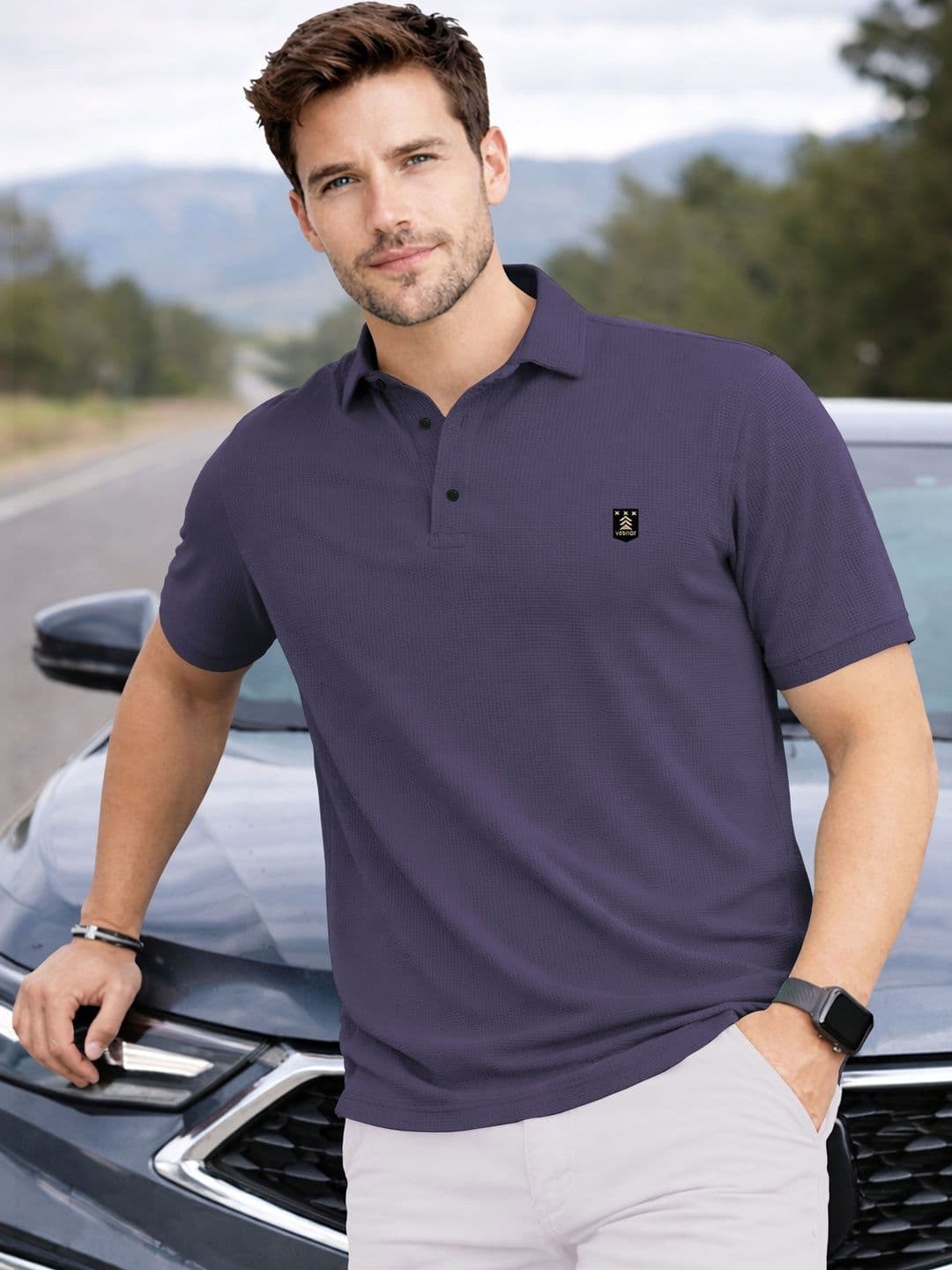 VeBNoR Men Brand Logo Polo Collar T-shirt - view 1