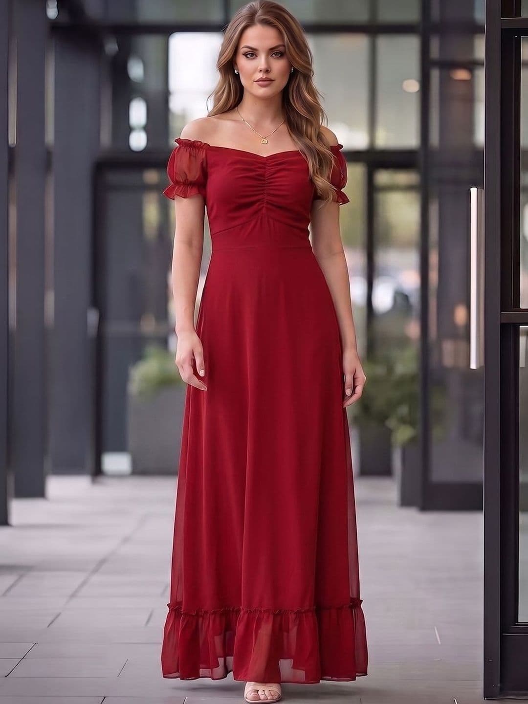 aayu Off-Shoulder Gathered Detailed Maxi Dress - view 1