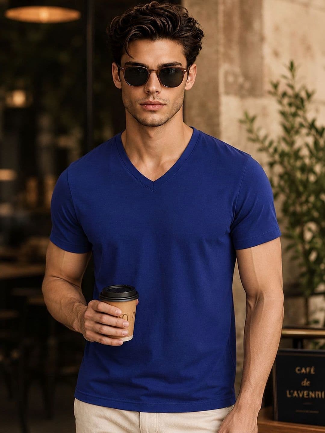 FBAR Men Solid Cotton V Neck T Shirt - view 1