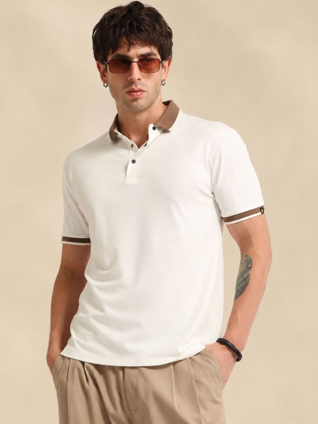 Maniac Men White Contrast Half Sleeve Polo T-Shirt - view 1