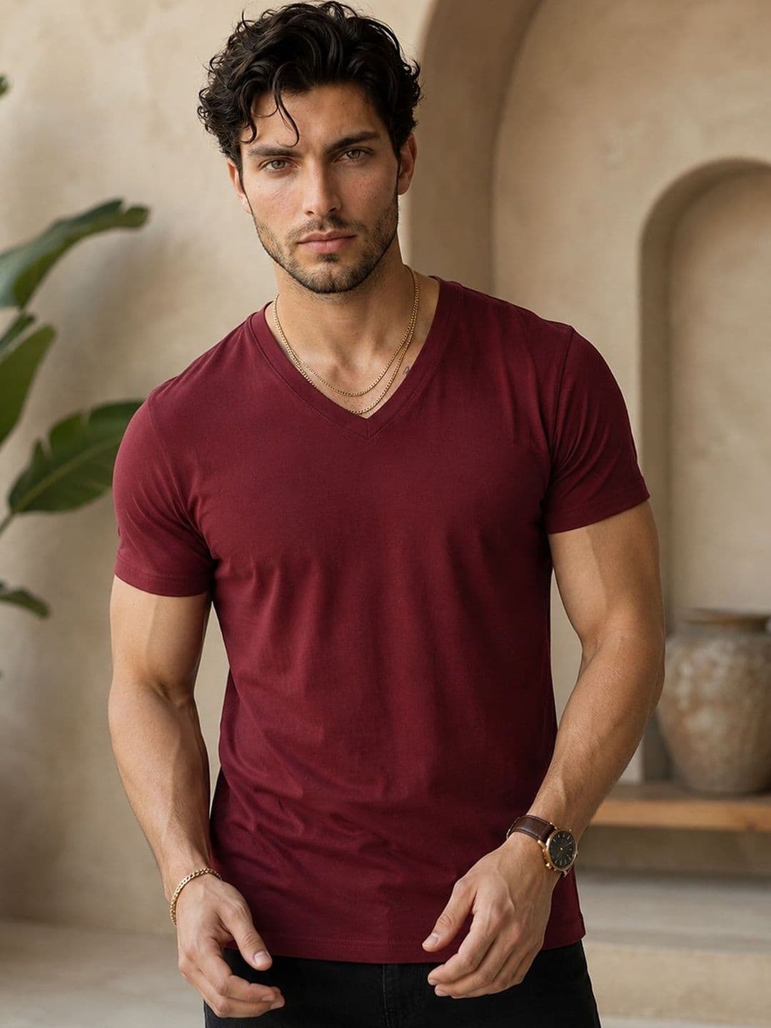 FBAR V-Neck Pure Cotton Bio Wash Slim Fit Sports T-shirt - view 1