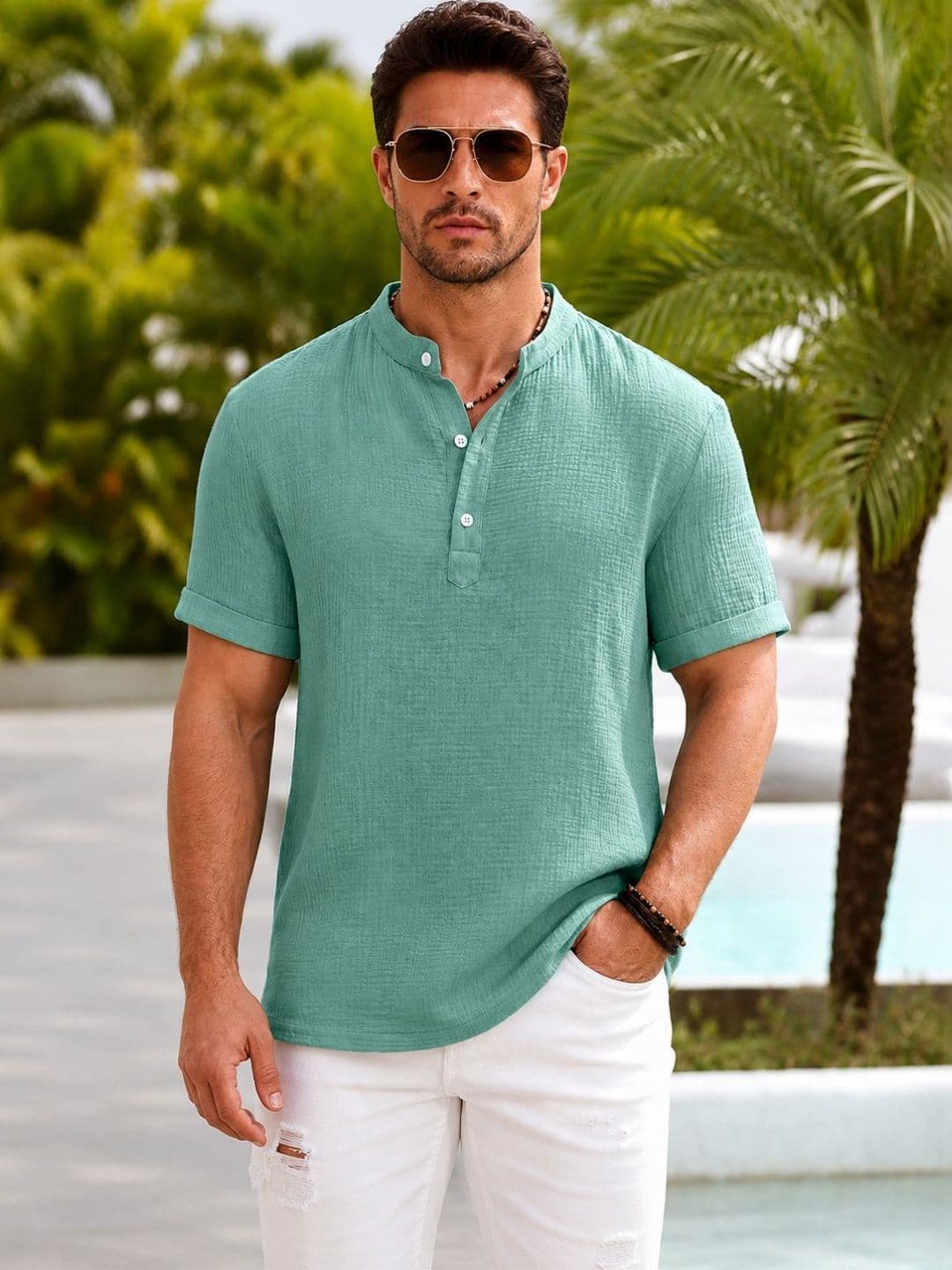 Zombom Men Mandarin Collar Tshirts - view 1
