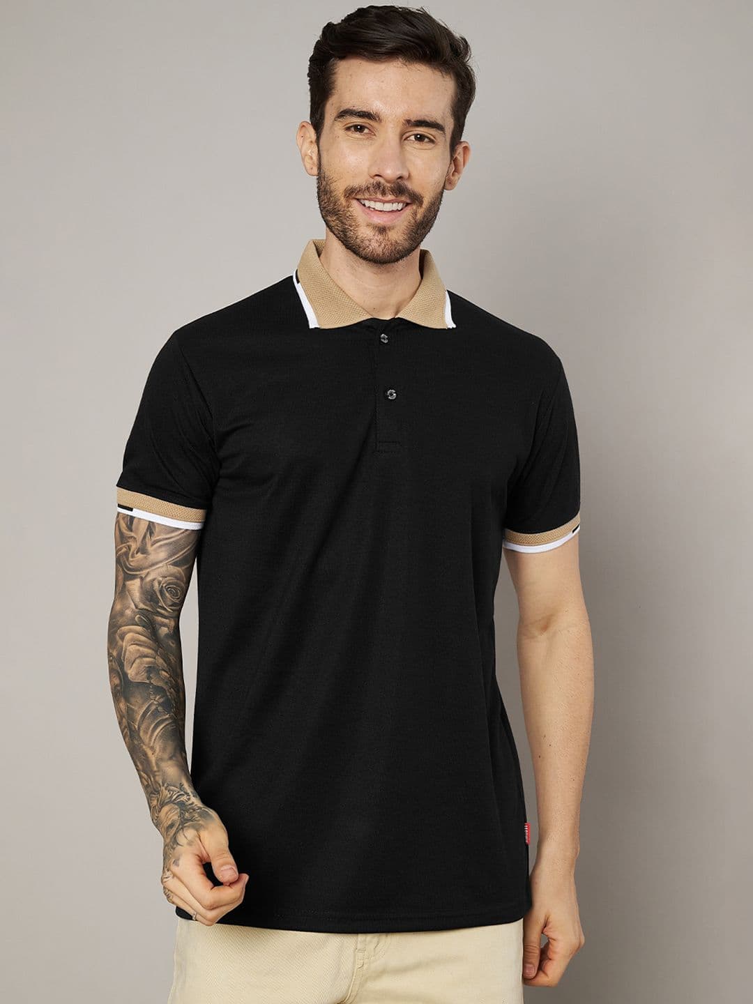 Leotude Solid Polo Collar Cotton T-shirt - view 1