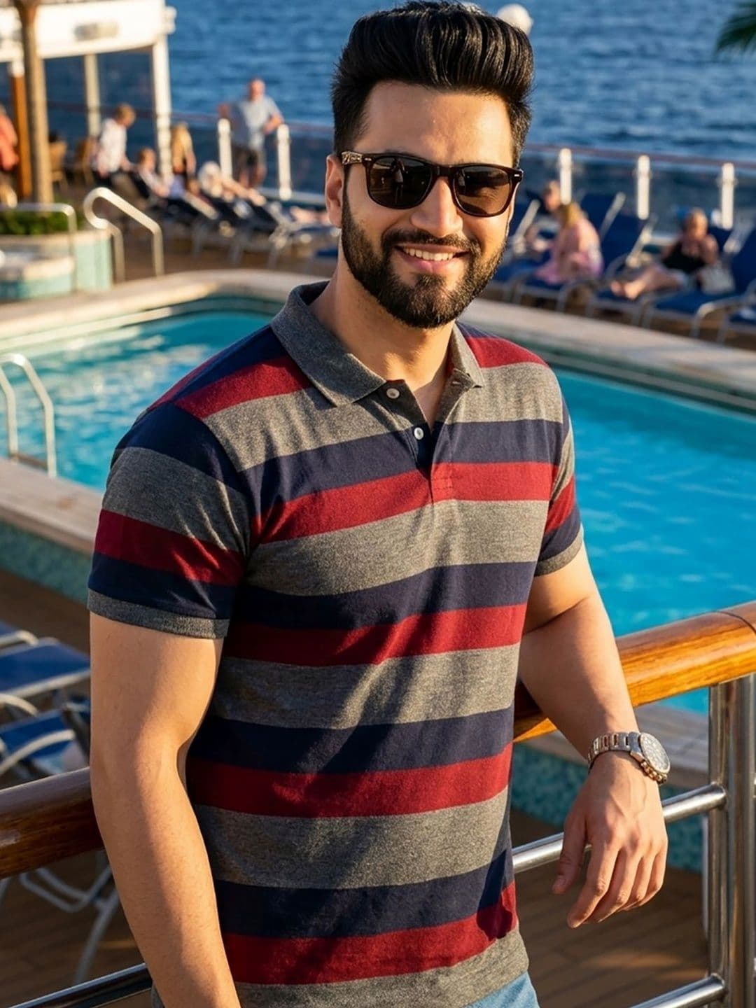 Moda Rapido Men Striped Polo Collar T-shirt - view 1