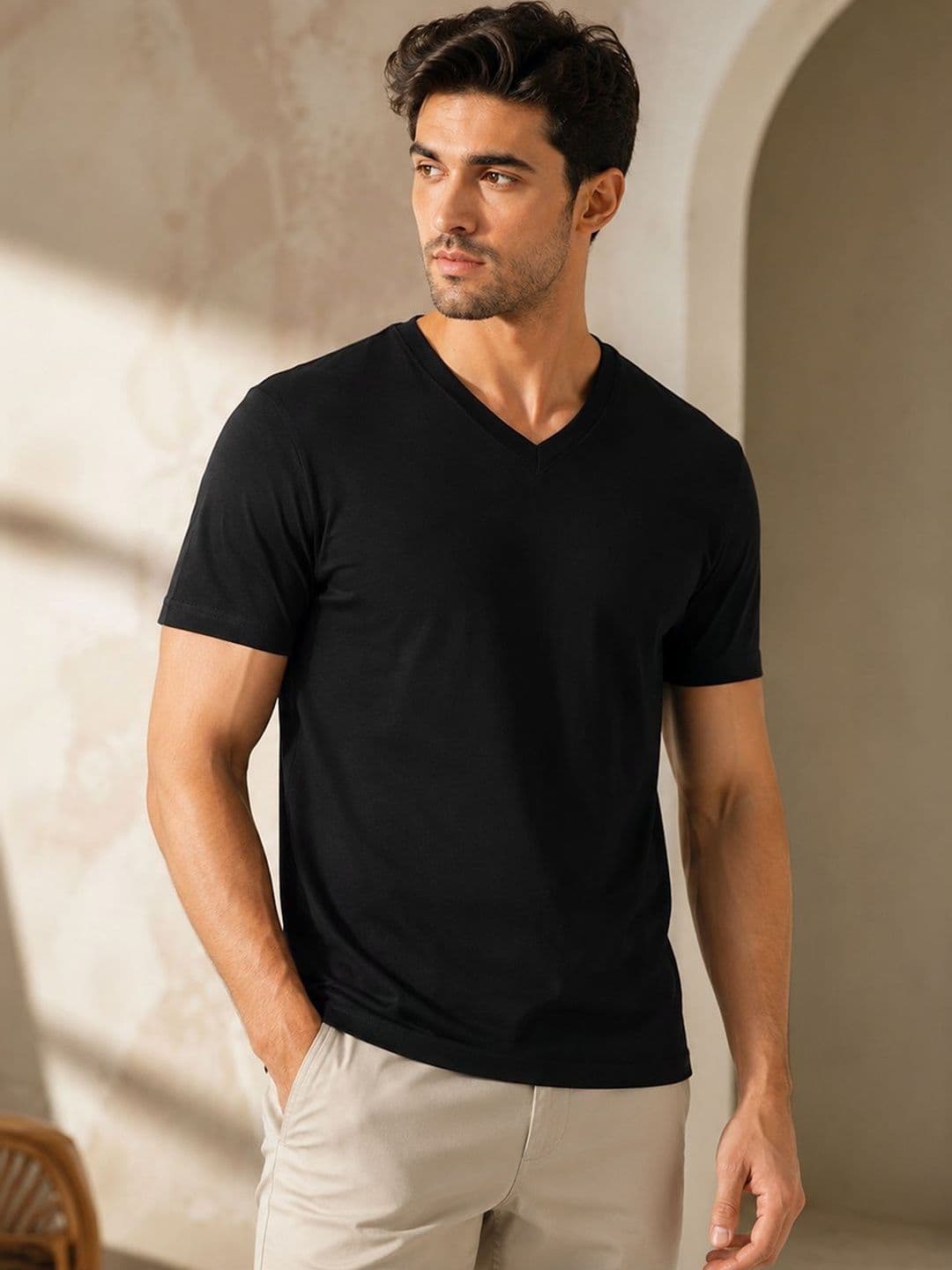FBAR Men Solid Cotton V Neck T Shirt - view 1