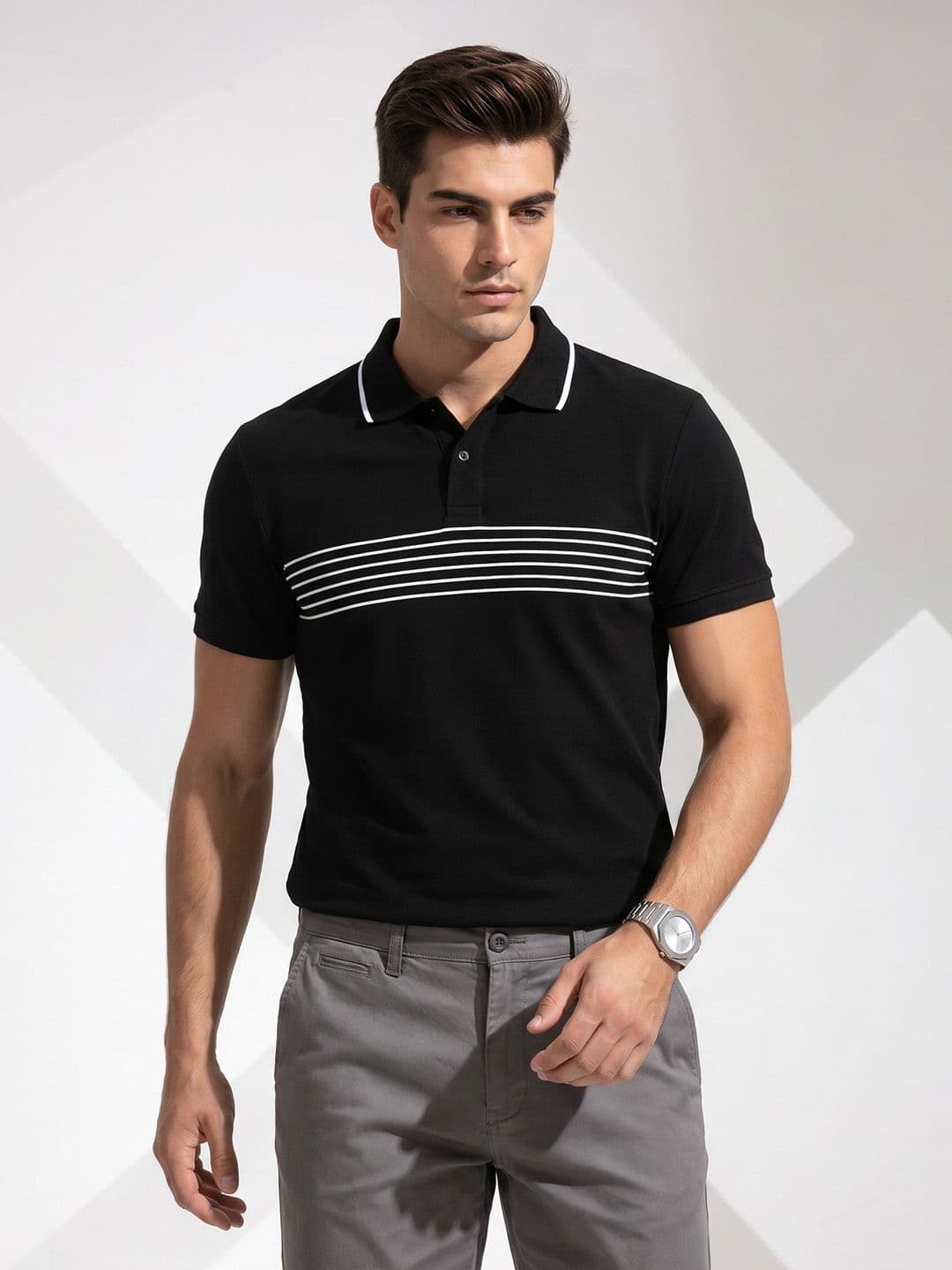 encore by INVICTUS Striped Polo Collar T-shirt - view 1